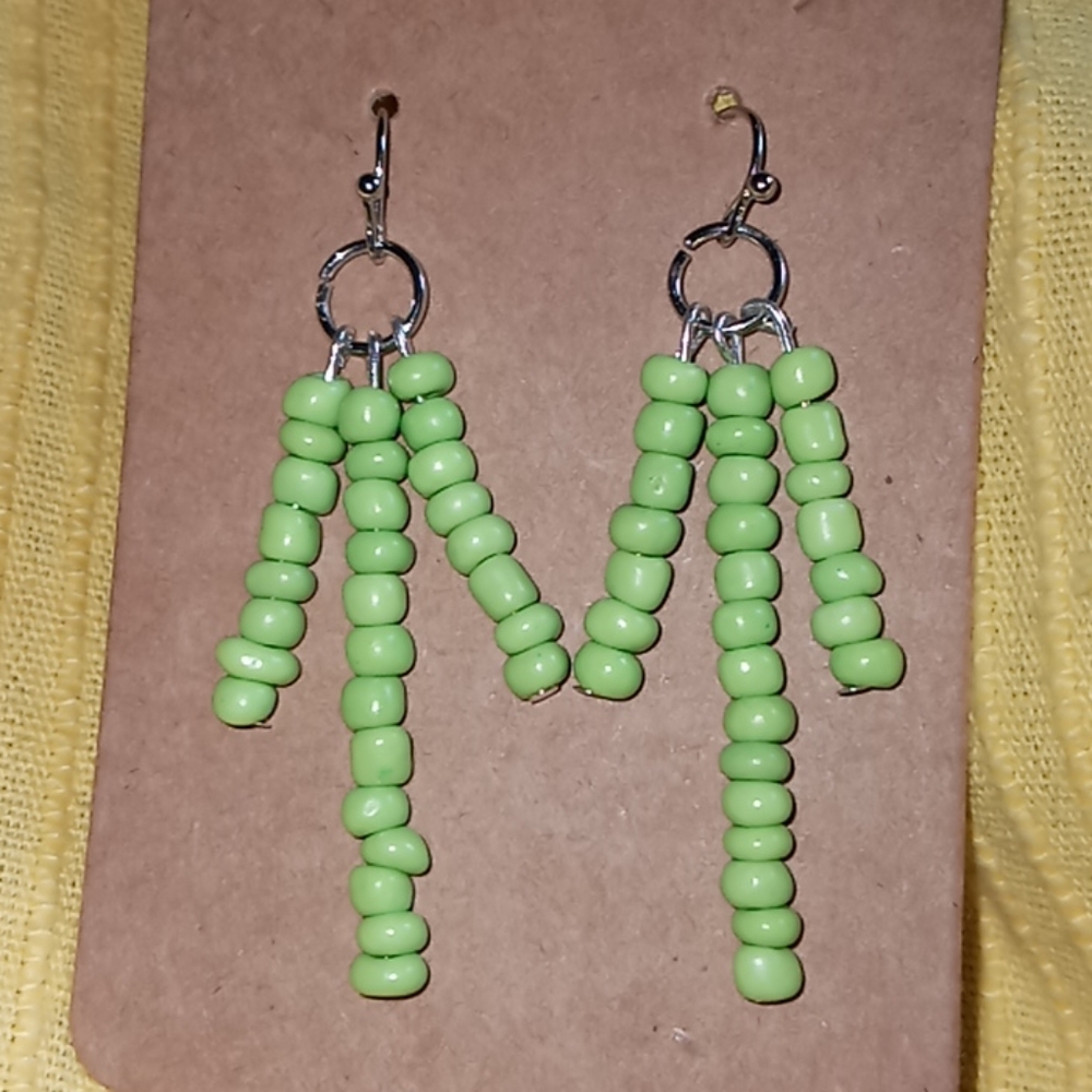 Hand crafted New lime green beaded tassel statement drop earrings